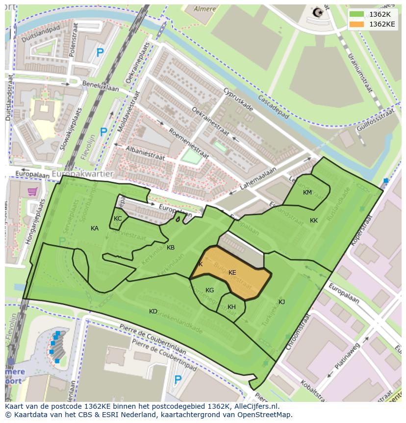 Afbeelding van het postcodegebied 1362 KE op de kaart.