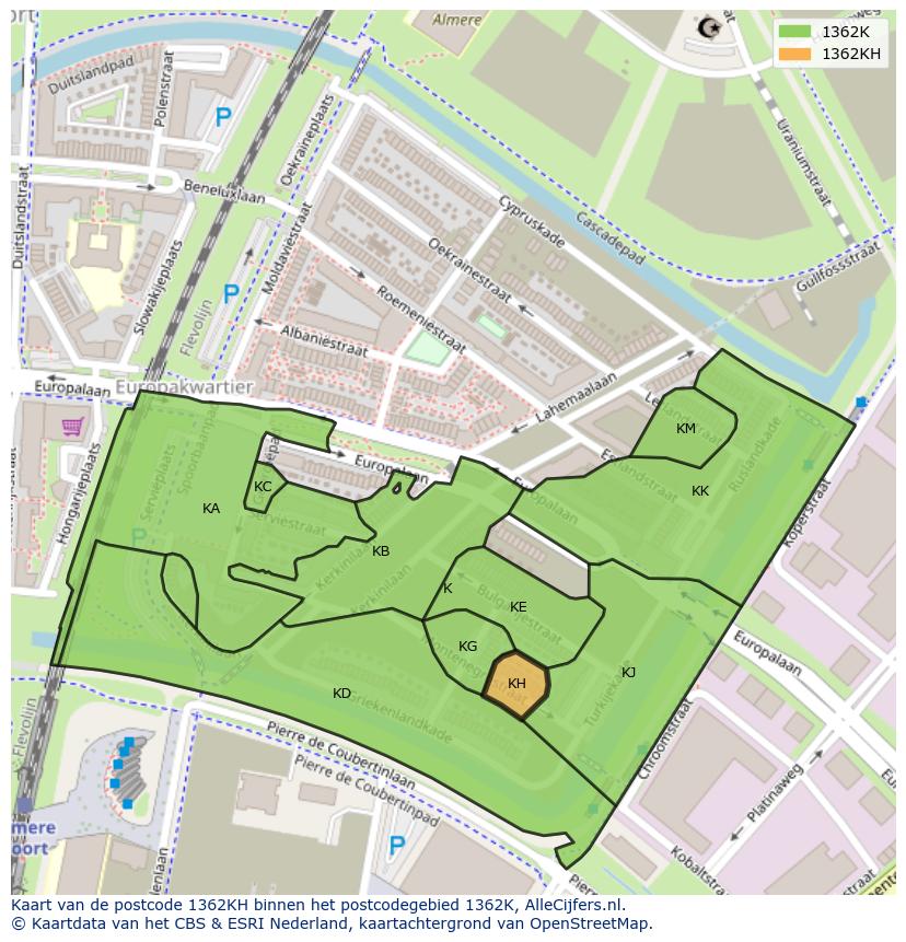 Afbeelding van het postcodegebied 1362 KH op de kaart.