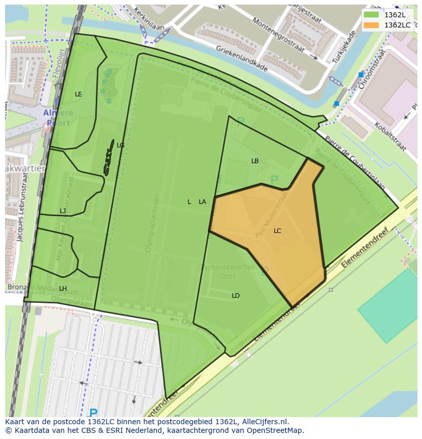 Afbeelding van het postcodegebied 1362 LC op de kaart.