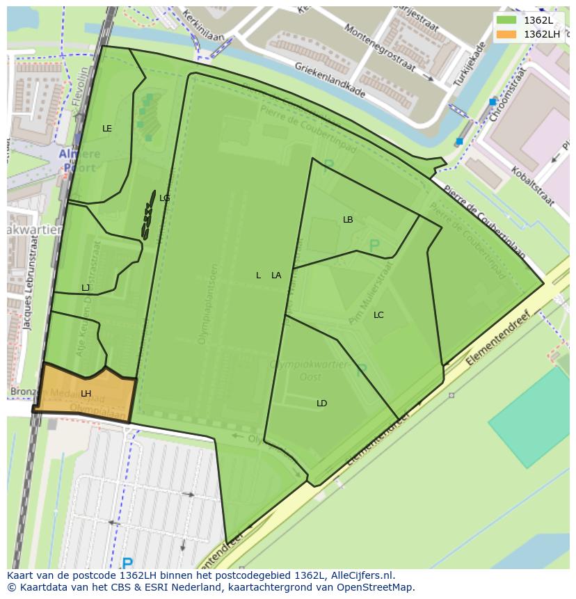 Afbeelding van het postcodegebied 1362 LH op de kaart.