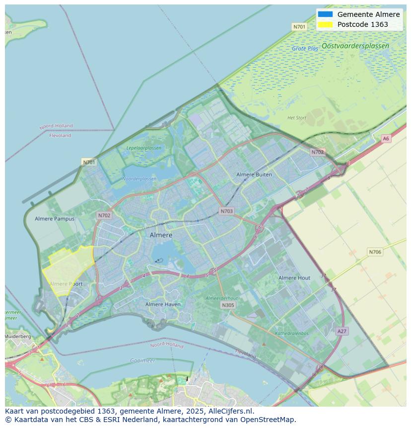 Afbeelding van het postcodegebied 1363 op de kaart.