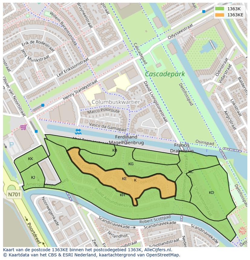 Afbeelding van het postcodegebied 1363 KE op de kaart.
