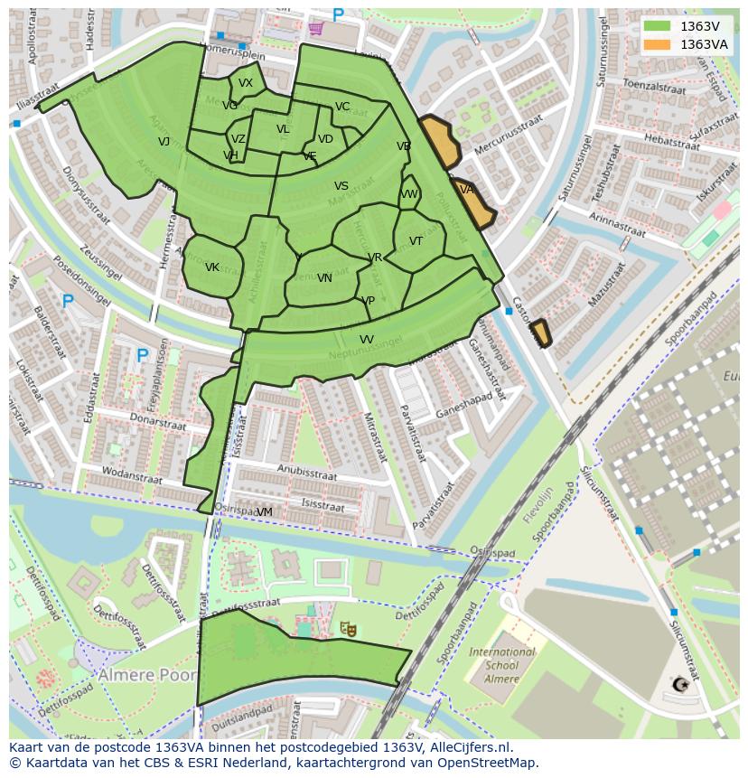 Afbeelding van het postcodegebied 1363 VA op de kaart.