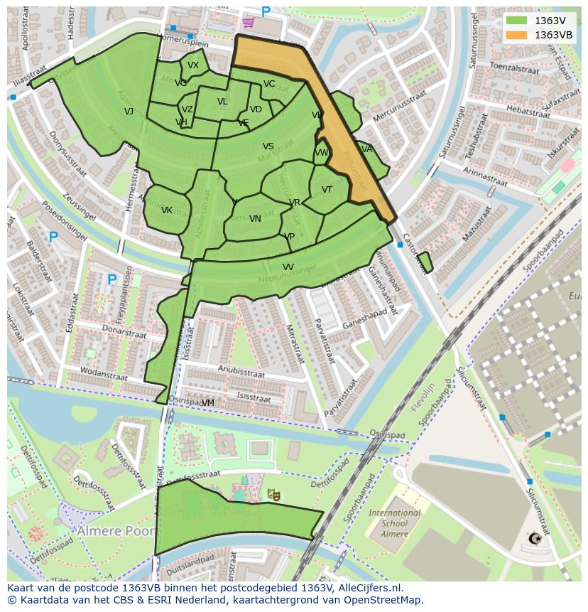 Afbeelding van het postcodegebied 1363 VB op de kaart.