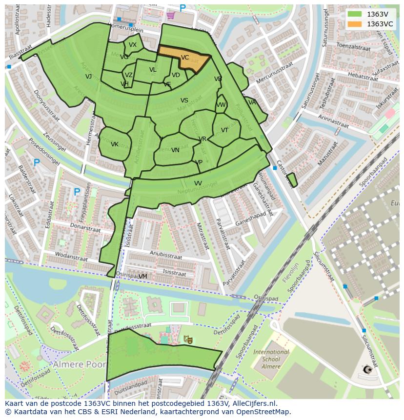 Afbeelding van het postcodegebied 1363 VC op de kaart.