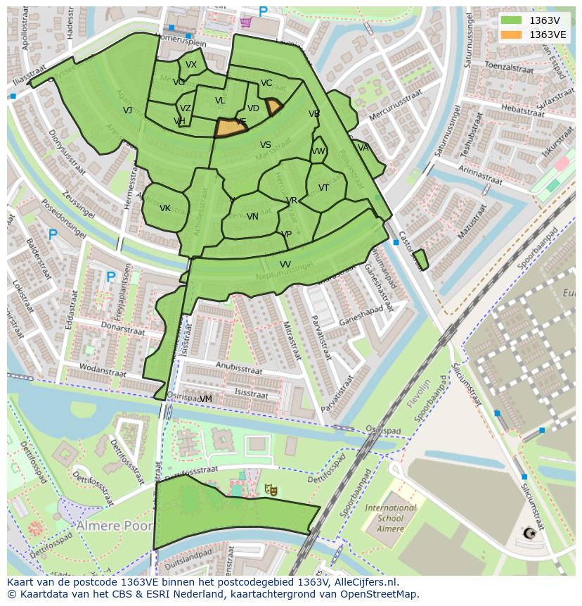 Afbeelding van het postcodegebied 1363 VE op de kaart.
