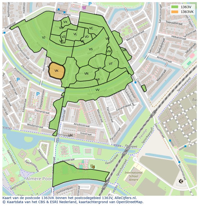 Afbeelding van het postcodegebied 1363 VK op de kaart.