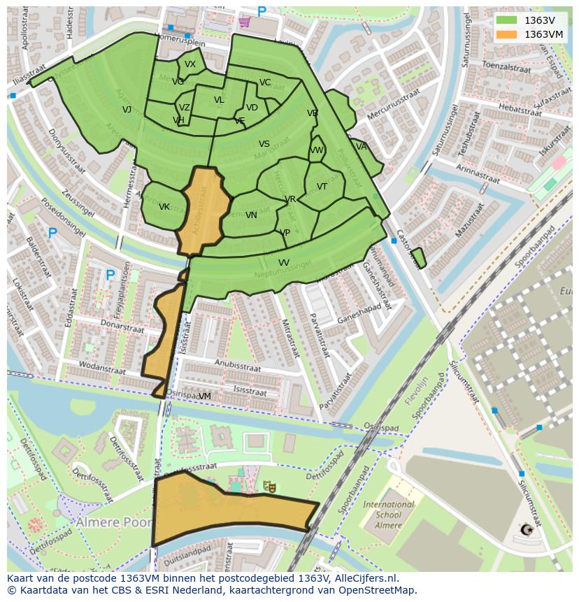 Afbeelding van het postcodegebied 1363 VM op de kaart.