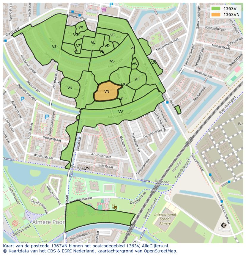 Afbeelding van het postcodegebied 1363 VN op de kaart.