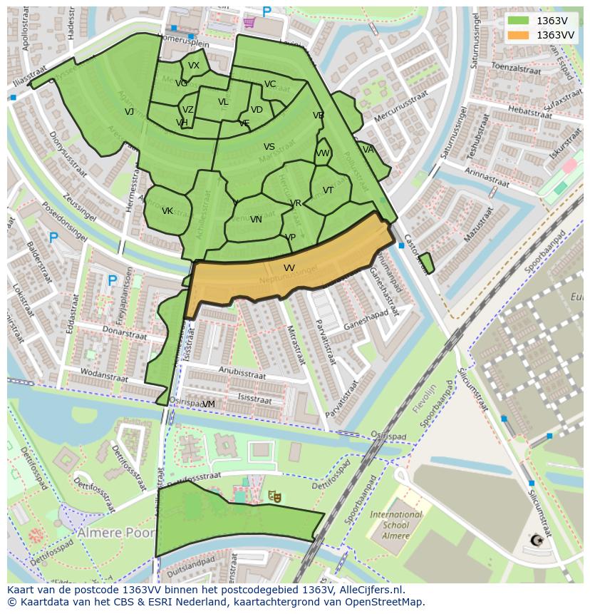 Afbeelding van het postcodegebied 1363 VV op de kaart.