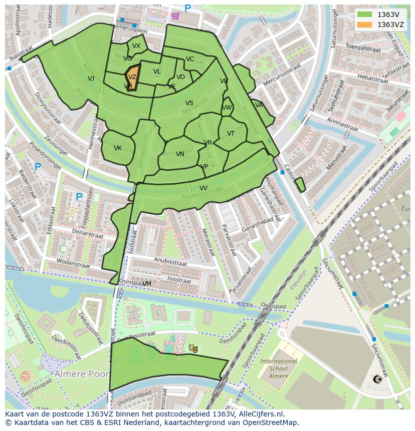 Afbeelding van het postcodegebied 1363 VZ op de kaart.