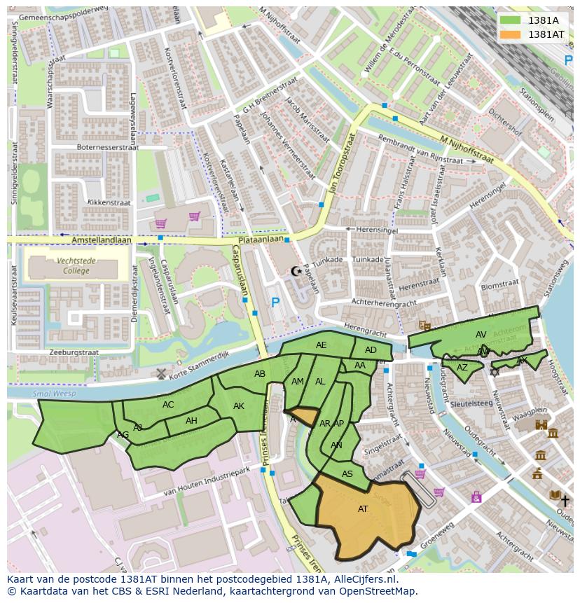 Afbeelding van het postcodegebied 1381 AT op de kaart.