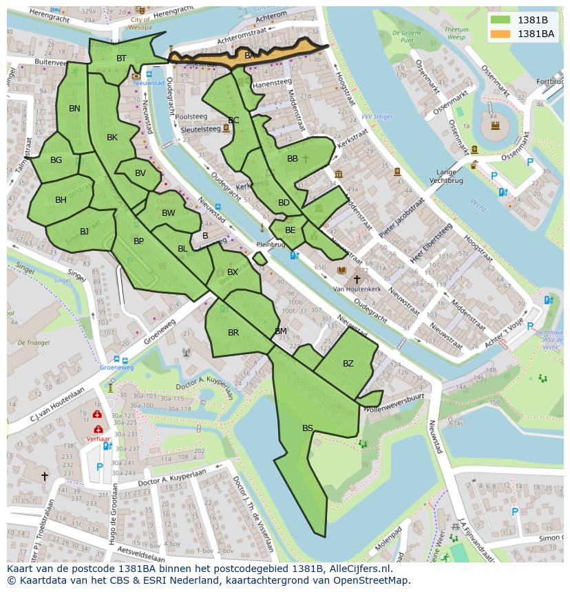 Afbeelding van het postcodegebied 1381 BA op de kaart.