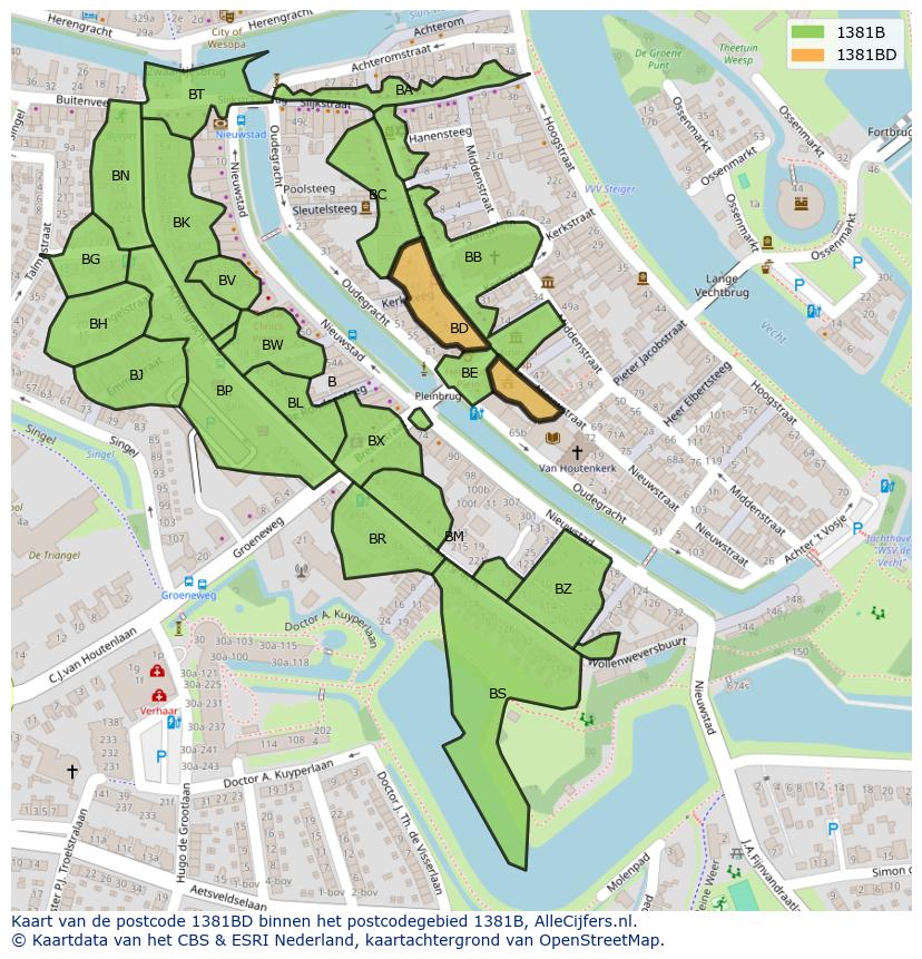 Afbeelding van het postcodegebied 1381 BD op de kaart.