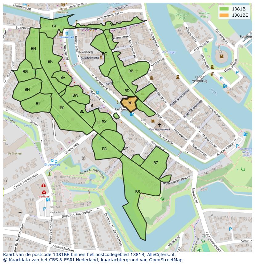 Afbeelding van het postcodegebied 1381 BE op de kaart.