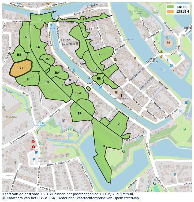 Afbeelding van het postcodegebied 1381 BH op de kaart.