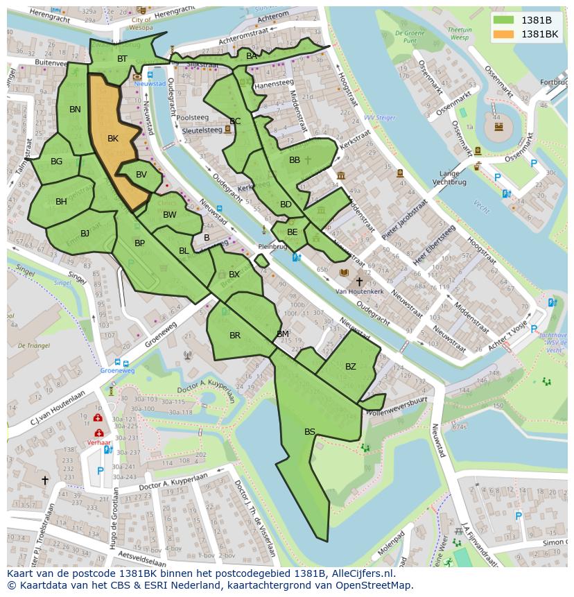 Afbeelding van het postcodegebied 1381 BK op de kaart.