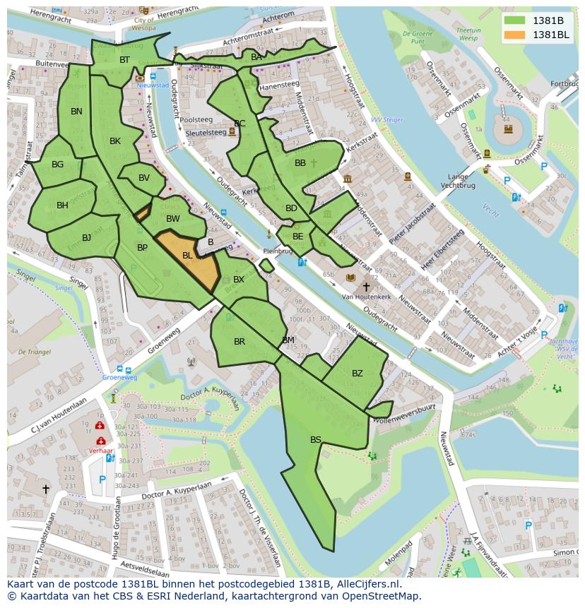 Afbeelding van het postcodegebied 1381 BL op de kaart.