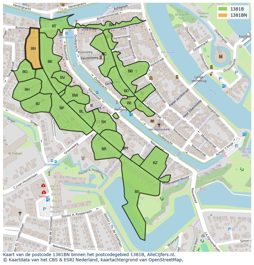 Afbeelding van het postcodegebied 1381 BN op de kaart.