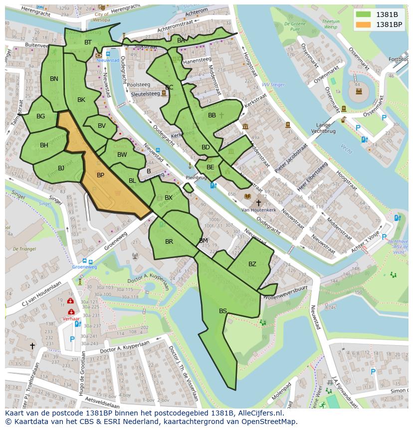 Afbeelding van het postcodegebied 1381 BP op de kaart.