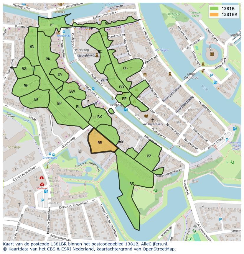 Afbeelding van het postcodegebied 1381 BR op de kaart.
