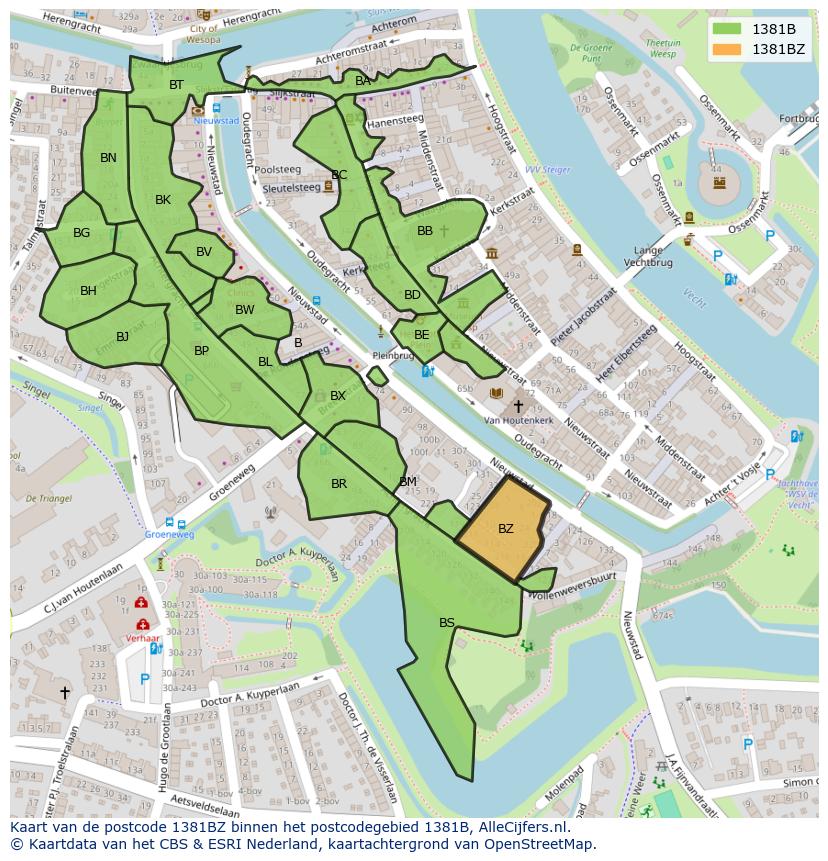 Afbeelding van het postcodegebied 1381 BZ op de kaart.
