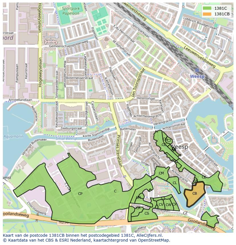 Afbeelding van het postcodegebied 1381 CB op de kaart.