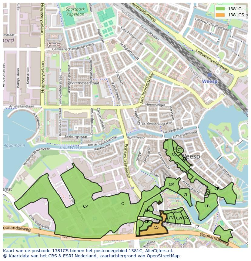 Afbeelding van het postcodegebied 1381 CS op de kaart.