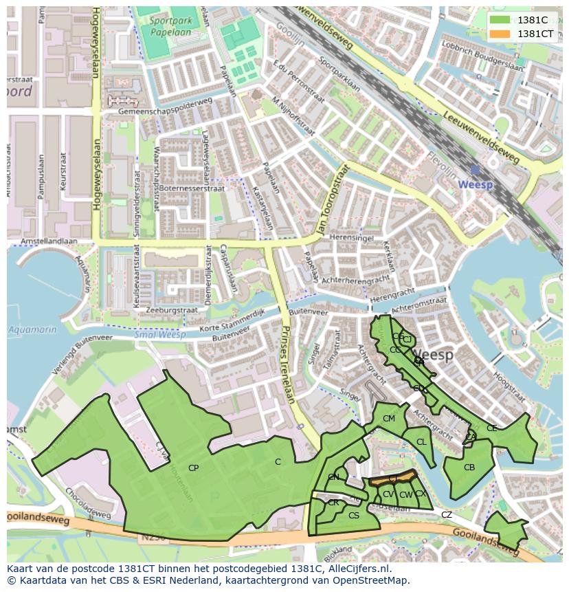 Afbeelding van het postcodegebied 1381 CT op de kaart.