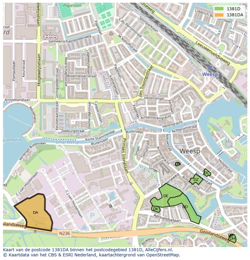 Afbeelding van het postcodegebied 1381 DA op de kaart.