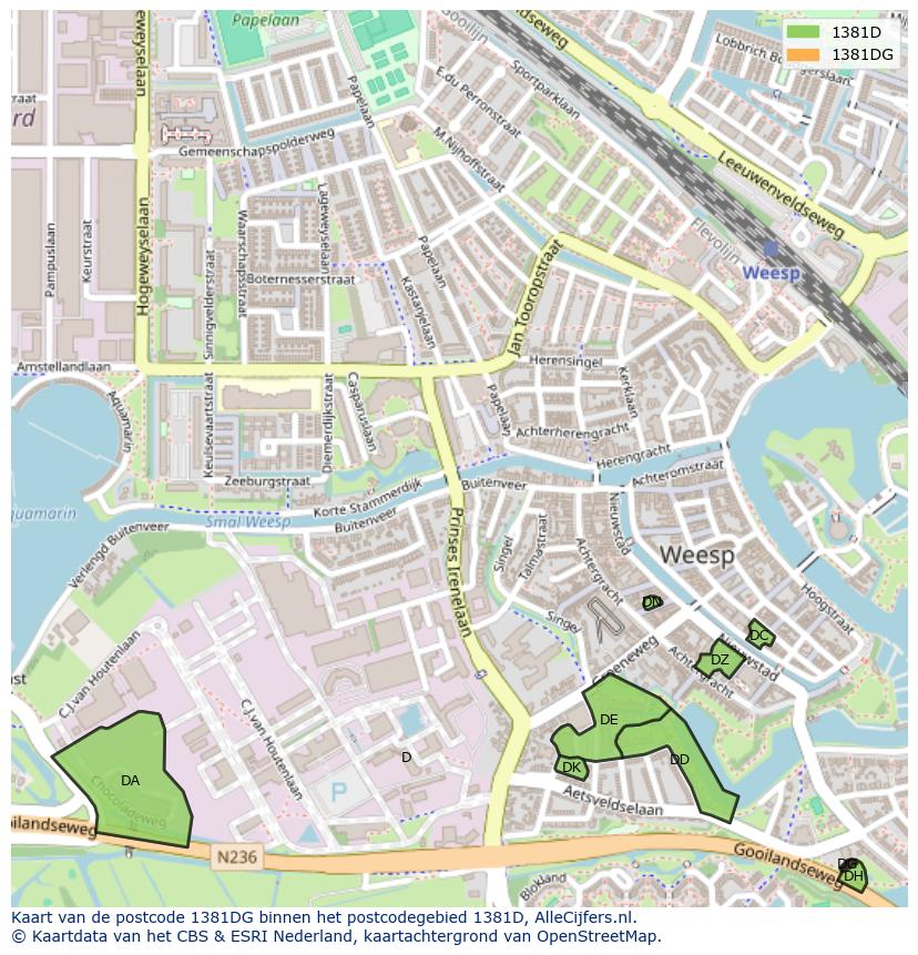 Afbeelding van het postcodegebied 1381 DG op de kaart.