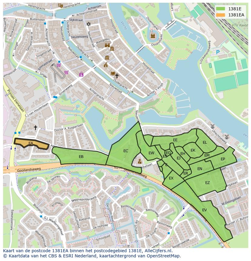 Afbeelding van het postcodegebied 1381 EA op de kaart.