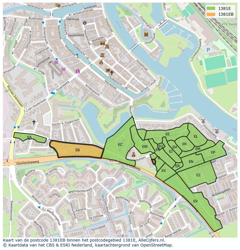 Afbeelding van het postcodegebied 1381 EB op de kaart.