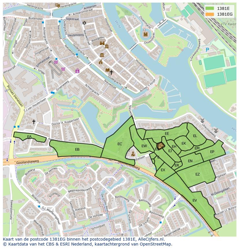 Afbeelding van het postcodegebied 1381 EG op de kaart.