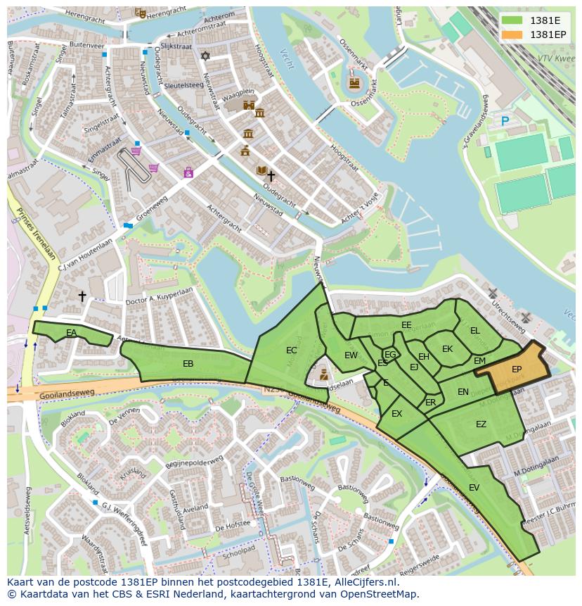 Afbeelding van het postcodegebied 1381 EP op de kaart.