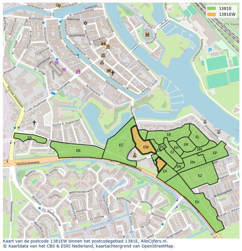 Afbeelding van het postcodegebied 1381 EW op de kaart.