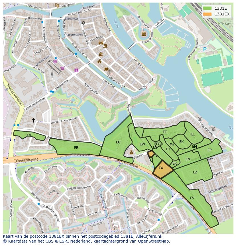 Afbeelding van het postcodegebied 1381 EX op de kaart.