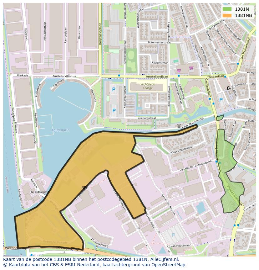 Afbeelding van het postcodegebied 1381 NB op de kaart.