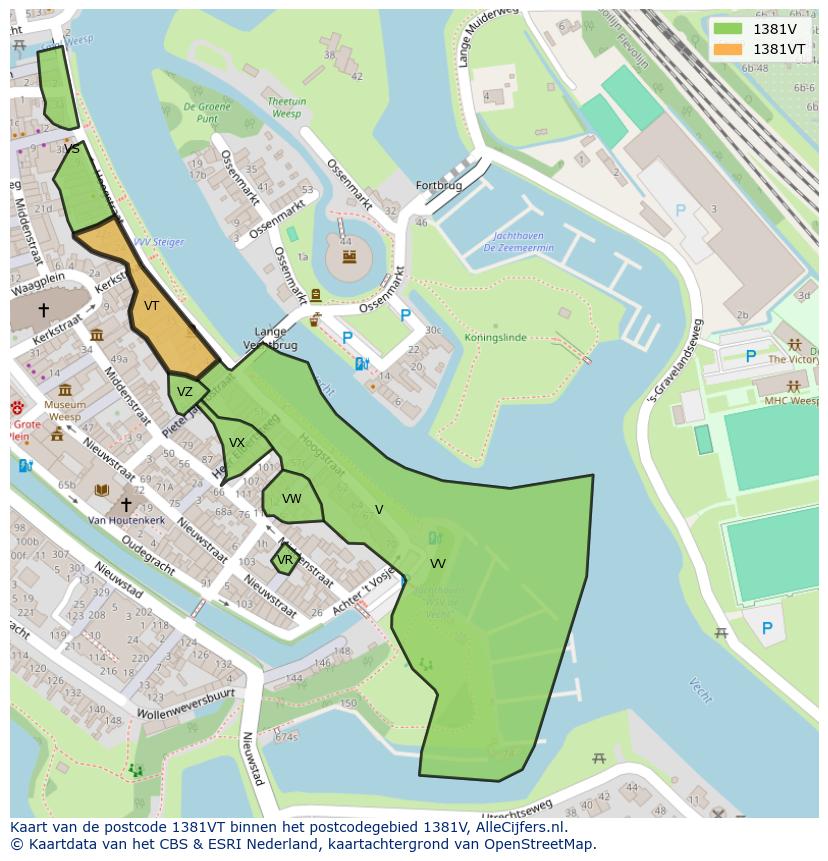 Afbeelding van het postcodegebied 1381 VT op de kaart.