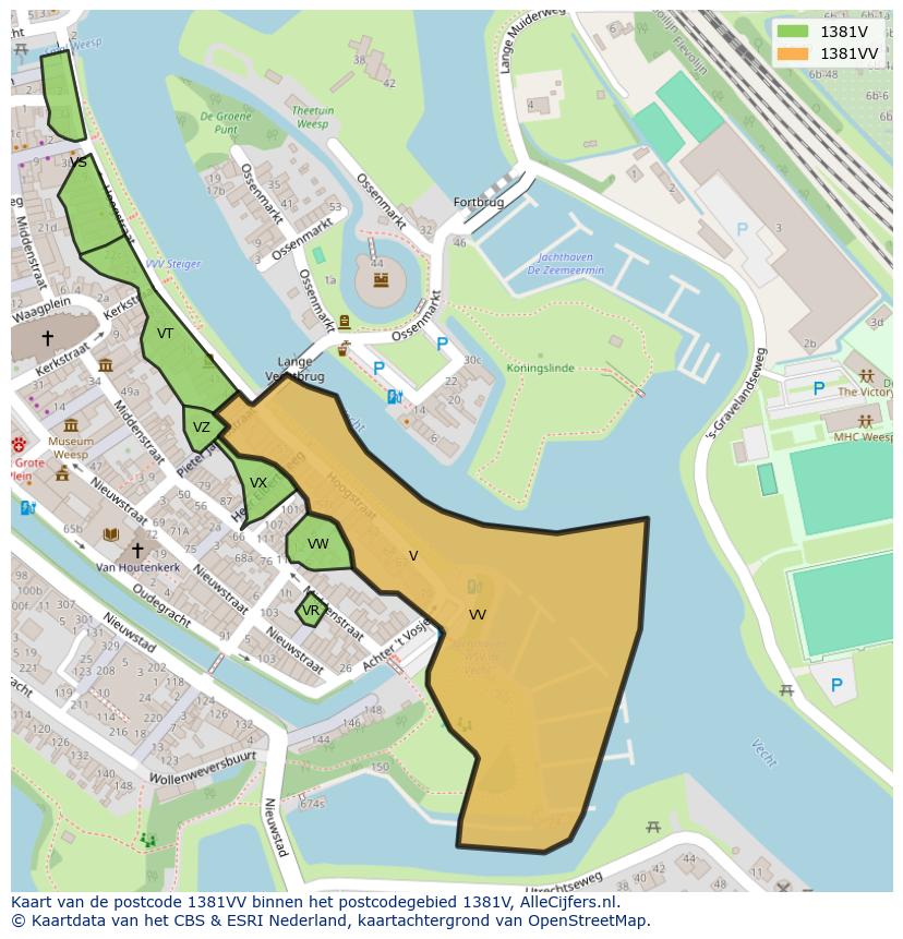 Afbeelding van het postcodegebied 1381 VV op de kaart.