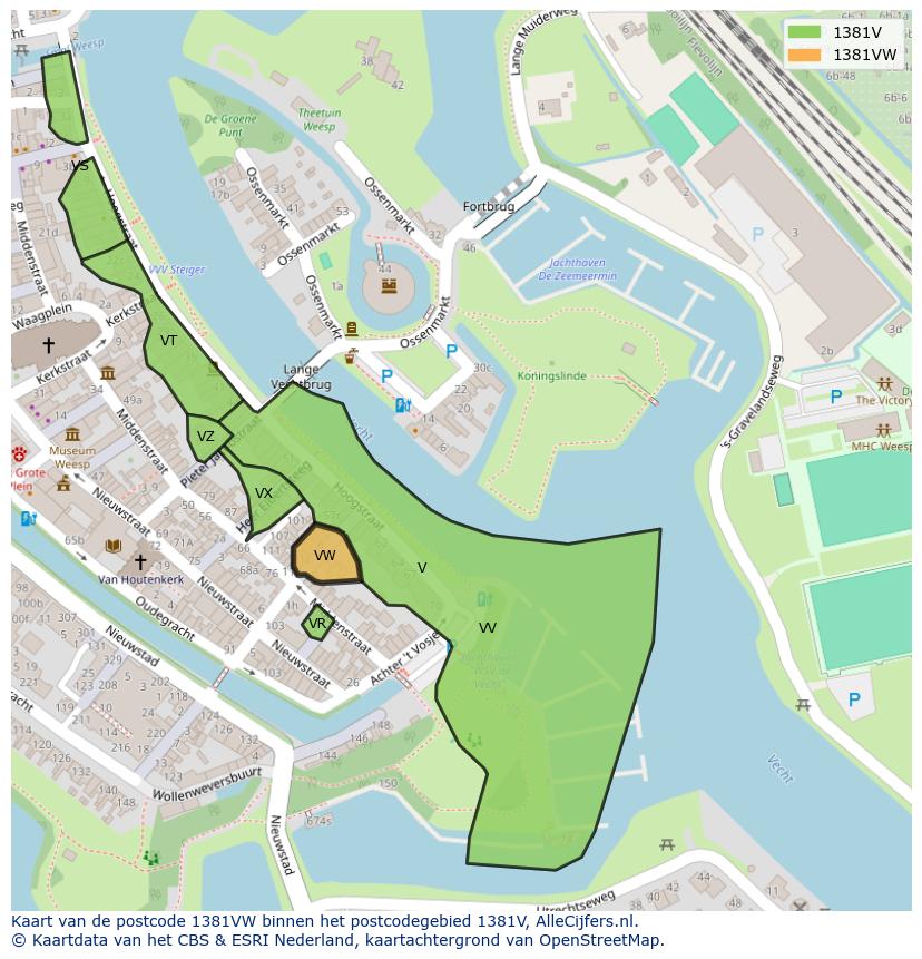 Afbeelding van het postcodegebied 1381 VW op de kaart.
