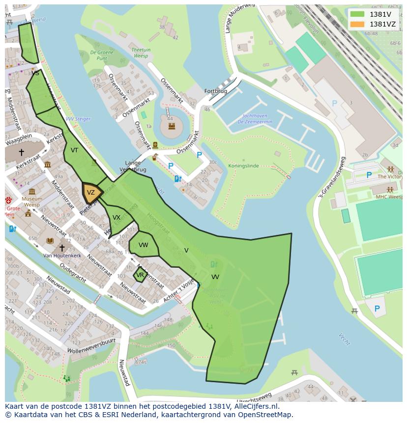 Afbeelding van het postcodegebied 1381 VZ op de kaart.