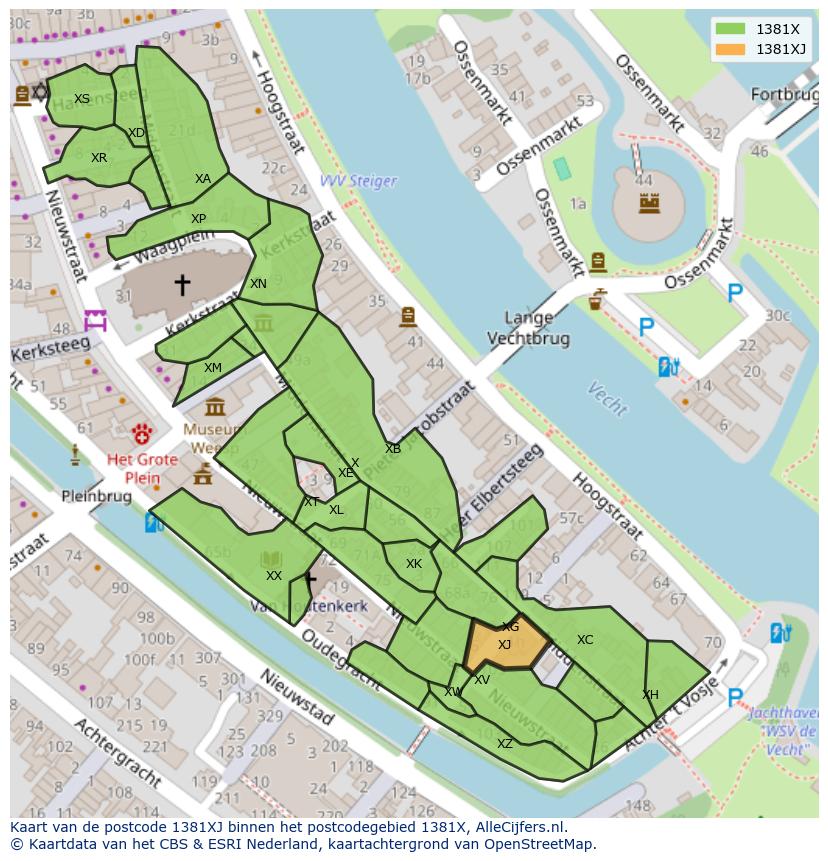 Afbeelding van het postcodegebied 1381 XJ op de kaart.