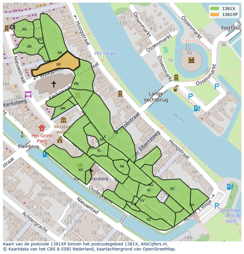 Afbeelding van het postcodegebied 1381 XP op de kaart.