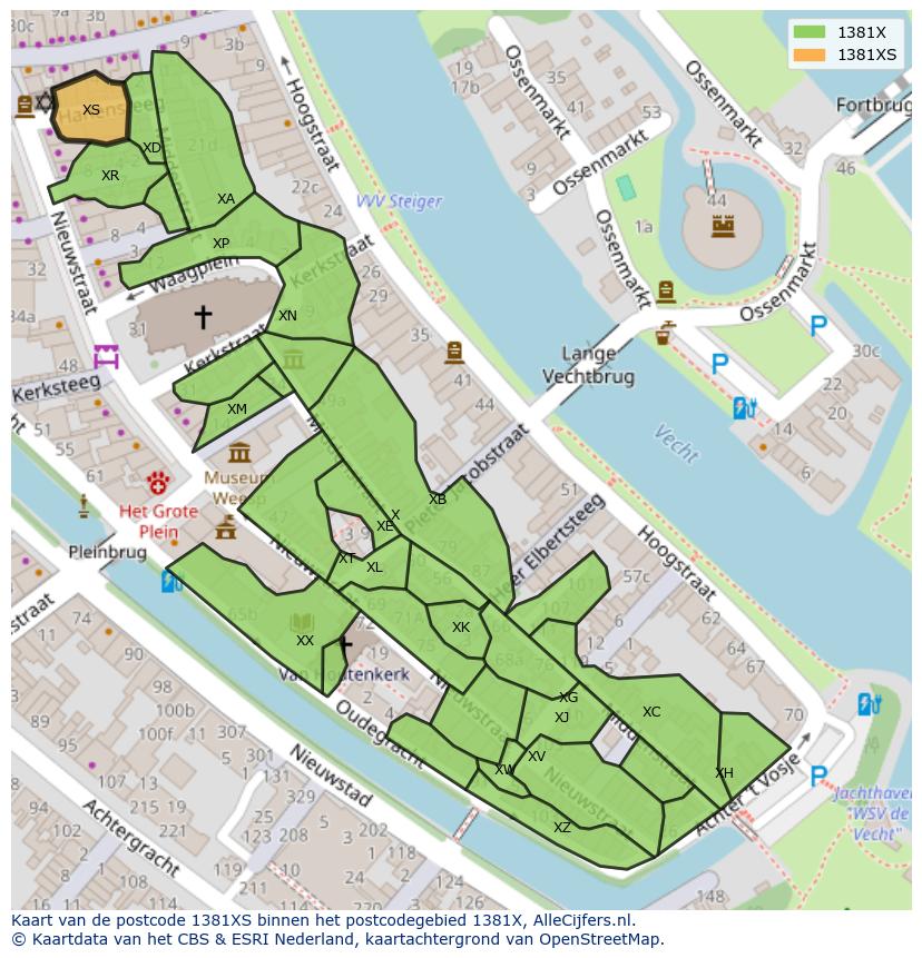 Afbeelding van het postcodegebied 1381 XS op de kaart.