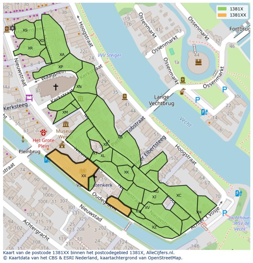 Afbeelding van het postcodegebied 1381 XX op de kaart.