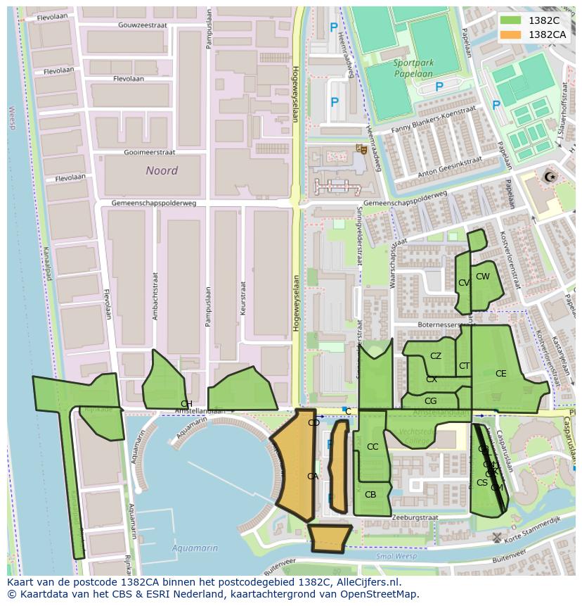 Afbeelding van het postcodegebied 1382 CA op de kaart.