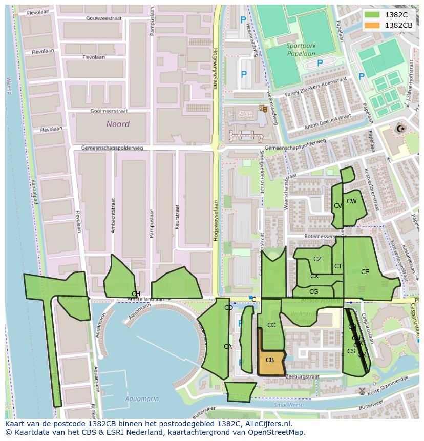 Afbeelding van het postcodegebied 1382 CB op de kaart.