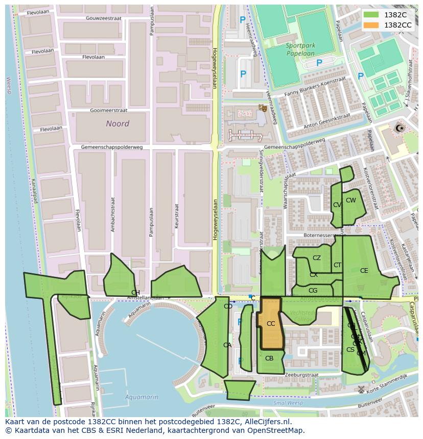 Afbeelding van het postcodegebied 1382 CC op de kaart.