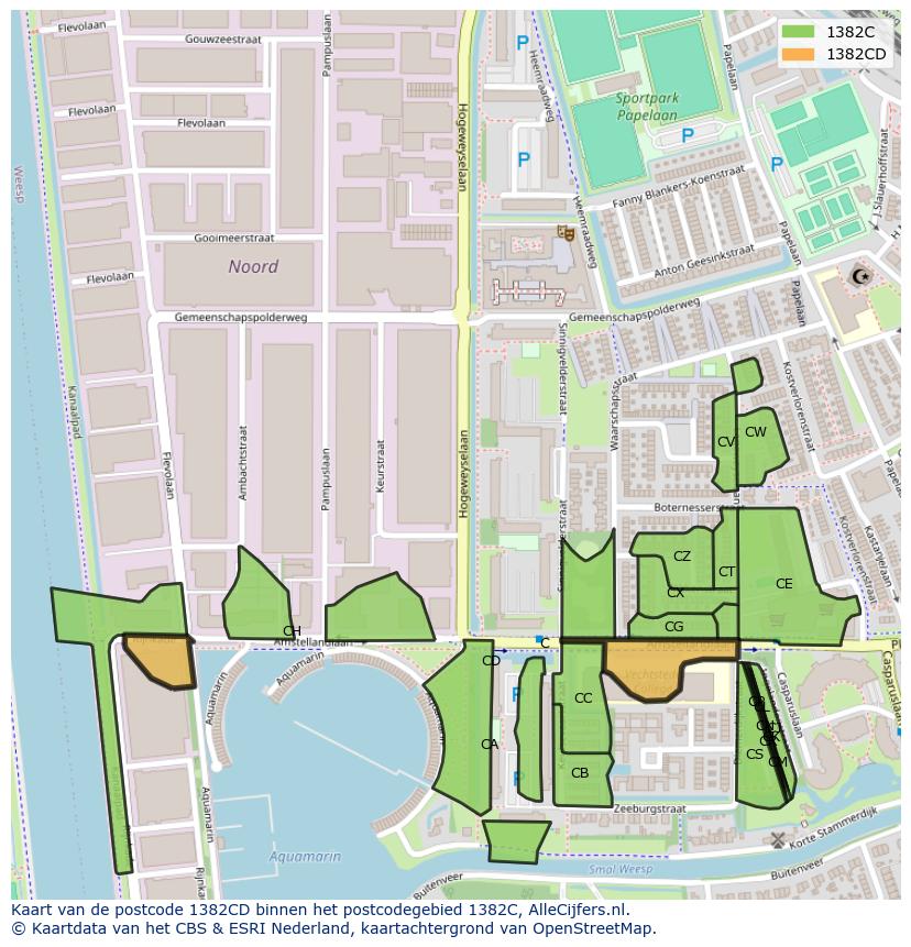 Afbeelding van het postcodegebied 1382 CD op de kaart.